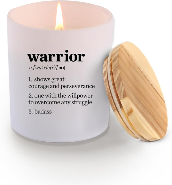 Warrior Definition Motivational Scented Candle for Home Office Inspirational Gifts Cancer Patient Survivor Sobriety Gifts Jar Candle Sage Floral Lavender Scent 9.5 oz
