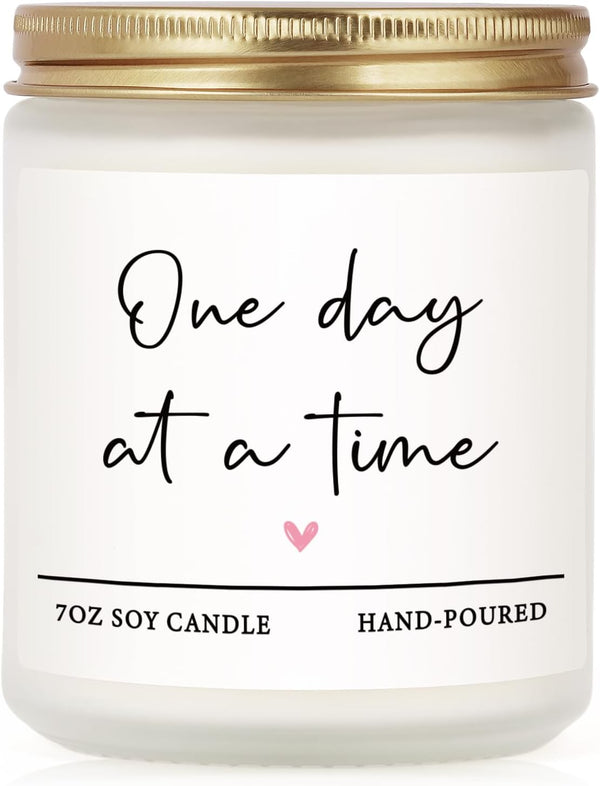 Shqiueos Get Well Gifts for Women Men, Thinking of You Gift-One Day at A Time Lavender Scented Candle 7oz, Inspirational Breast Cancer Care Present, Encouragement Sympathy Bereavement Christmas Gift