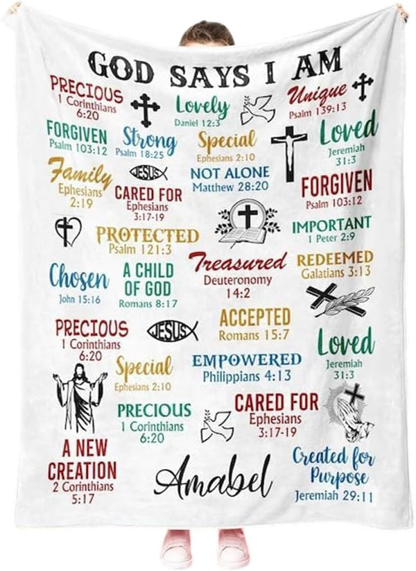 God Say I Am, Custom Name, Personalized Blanket, Inspiration Quote, Christmas Throws, Family Gifts, Meaningful Ideas for Birthday, Anniversary