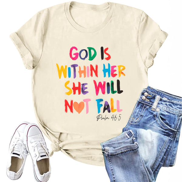 Christian Shirts for Women Jesus God is Within Her Tshirt Faith Inspirational Bible Verse Religious Graphic Tee Tops