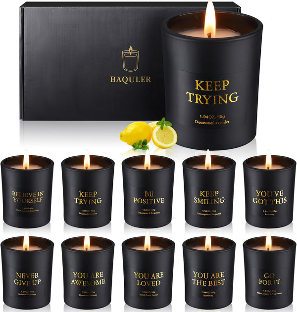 10 Pcs Motivational Aromatherapy Scented Candle Set Soy Wax Candles with Essential Oils Inspirational 4.4oz Scented Candles Gift Set for Women Mother Teacher Employee Christmas Birthday Gifts
