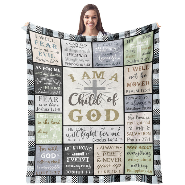 CUJUYO Christian Gifts for Women Blanket 60"x50" - I Am a Child of God Blankets - Inspirational Religious Birthday Catholic Spiritual & Baptism Confirmation Gifts for Girls